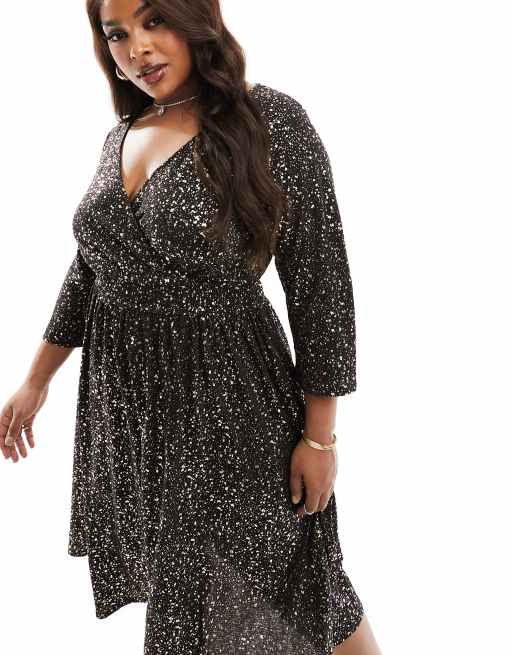 Robe longue noire portefeuille fashion