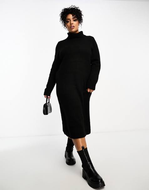 Only Curve roll neck midi sweater dress in black - view 1