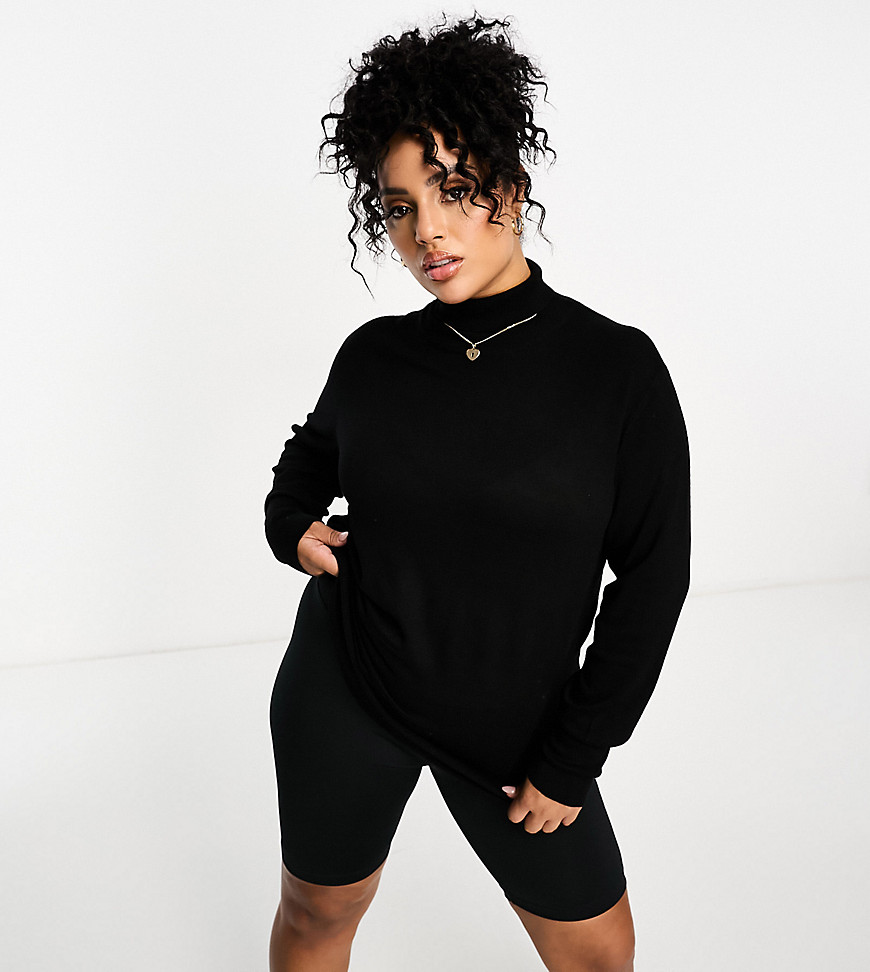 Only Curve Roll Neck Sweater In Black