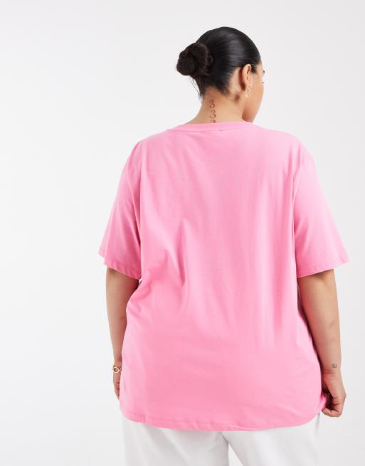 ONLY Curve Rome graphic oversized fit T-shirt in pink, 4 of 4