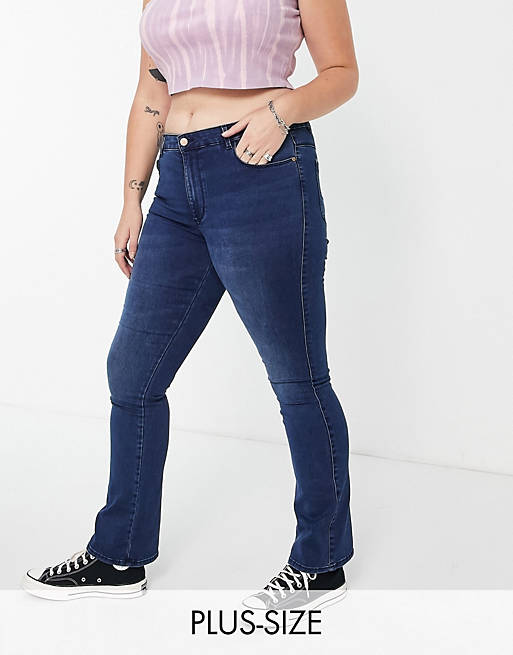 Only Curve Royal flared jeans in dark blue wash 