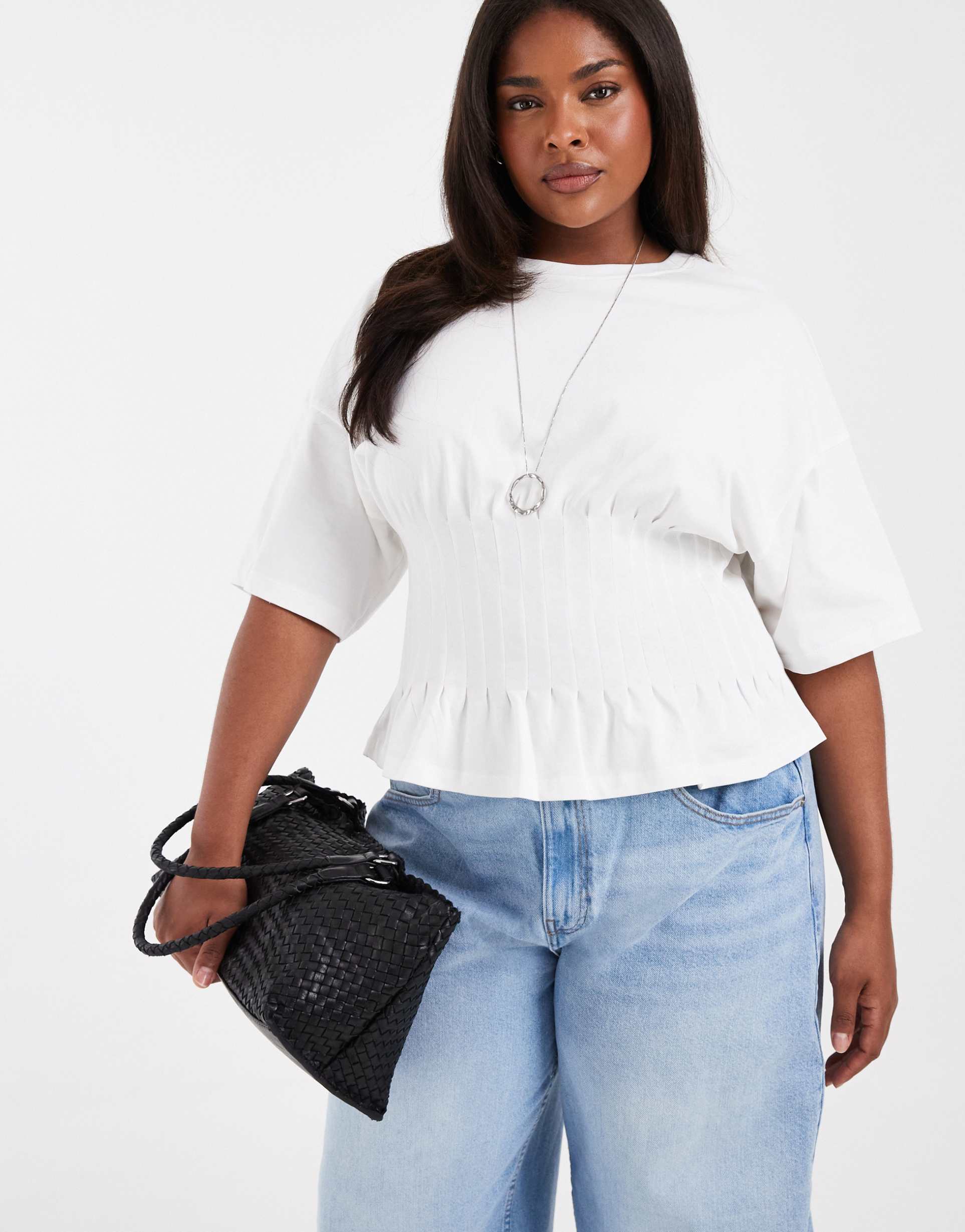 only curve ruched cinched waist top in white