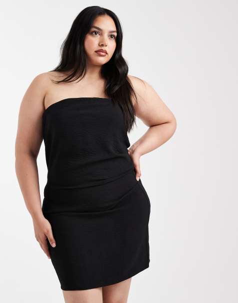 ONLY Curve ruched detail bandeau mini dress in black - view 1
