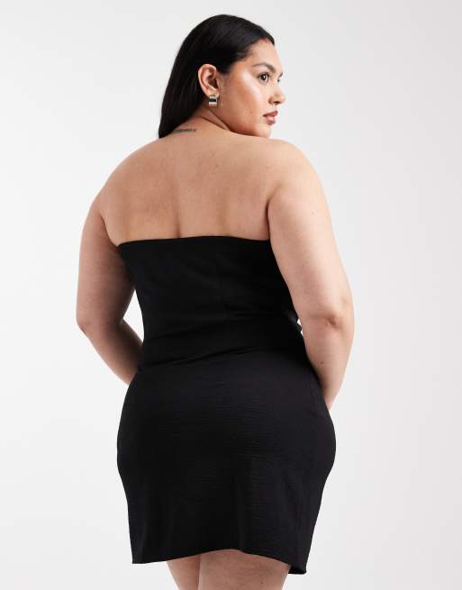 ONLY Curve ruched detail bandeau mini dress in black, 2 of 4