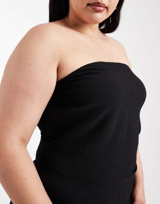 ONLY Curve ruched detail bandeau mini dress in black, 3 of 4