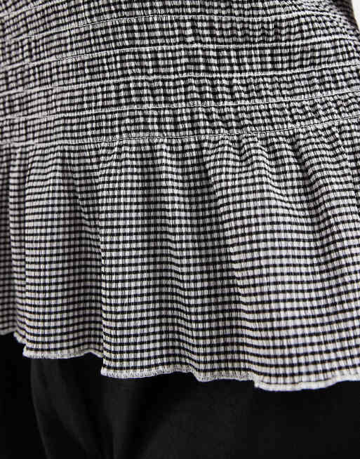 ONLY Curve ruched detail boatneck top in black gingham, 2 of 4
