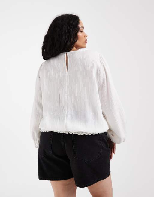 ONLY Curve ruffle detail blouse in white, 4 of 4