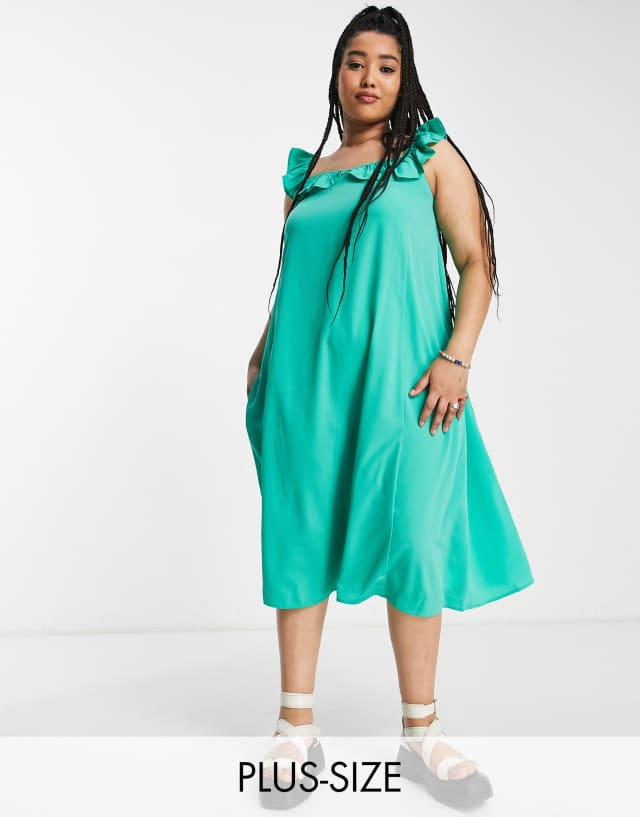 Only Curve ruffle strap maxi dress in bright green