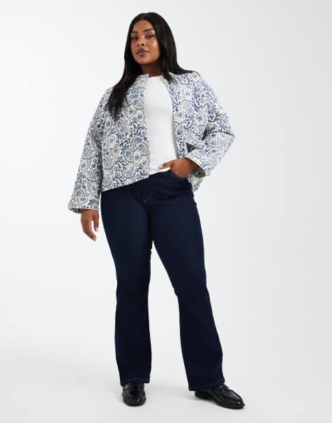 ONLY Curve Sally high waisted flare jeans in dark blue  - MBLUE