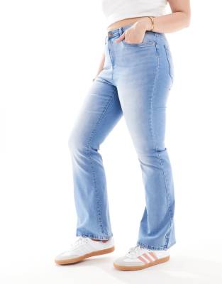 Only Curve Sally High Waisted Flared Jeans In Bleached Light Blue