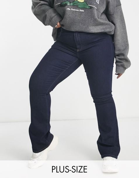 ONLY Curve – Sally – Mörkblå, utsvängda jeans med hög midja - view 1