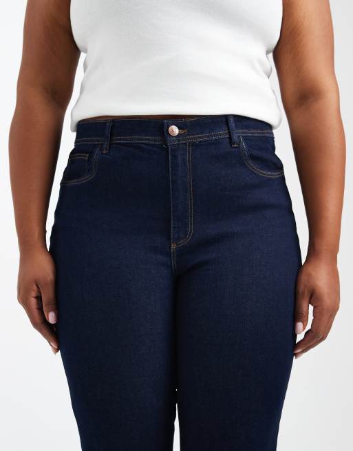 ONLY Curve – Sally – Mörkblå, utsvängda jeans med hög midja, 4 av 5