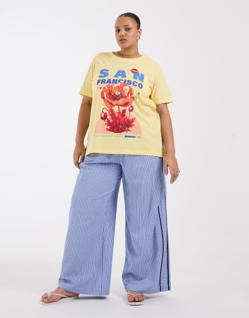 ONLY Curve San Francisco print t-shirt in pastel yellow, 3 of 4