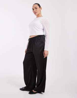 Only Curve Satin Look Wide Leg Pants In Black