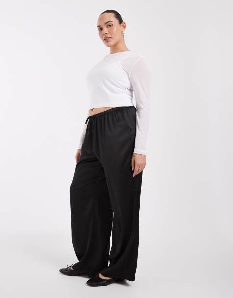 ONLY Curve satin-look wide leg pants in black - view 1