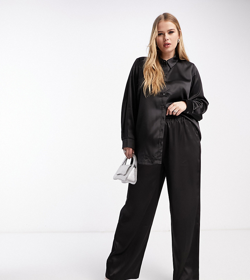 Only Curve satin pants in black - part of a set
