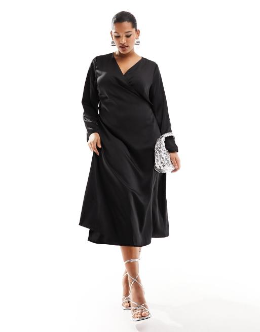 Shape Black Satin Wrap Dress, Curve