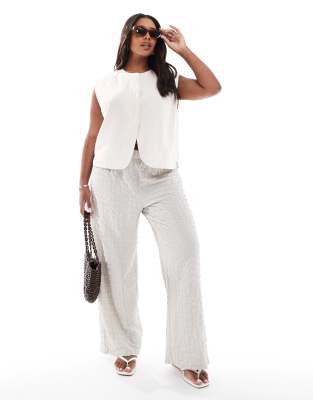 seersucker wide leg pants in ice gray