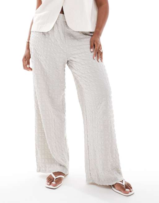 ONLY Curve seersucker wide leg pants in ice gray, 2 of 5