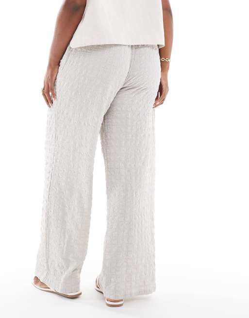 ONLY Curve seersucker wide leg pants in ice gray, 4 of 5