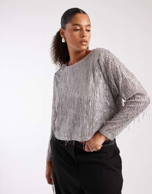 Only Curve ONLY Curve sequin detail crop top in silver