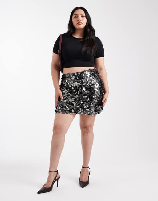 ONLY Curve sequins mini skirt in gunmetal