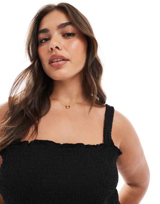 ONLY Curve shirred jumpsuit in black, 3 of 4