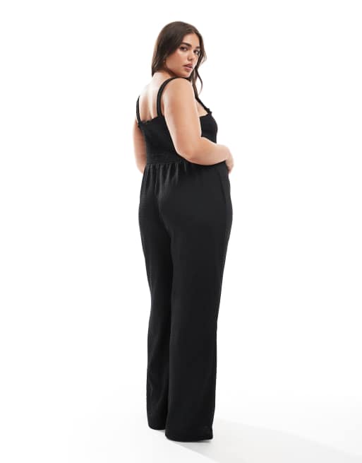 ONLY Curve shirred jumpsuit in black, 4 of 4