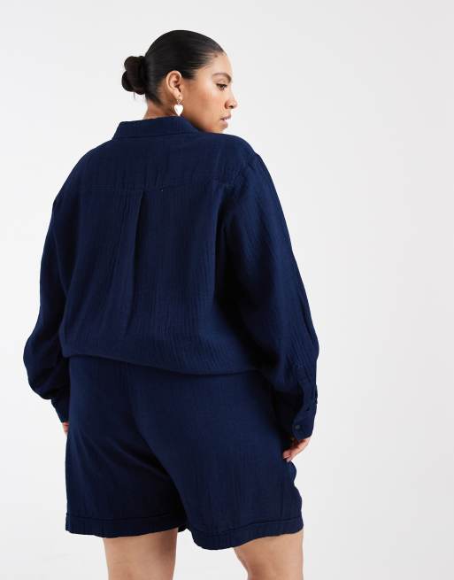 Only Curve - Short d'ensemble en crépon - Bleu foncé, 4 de 5