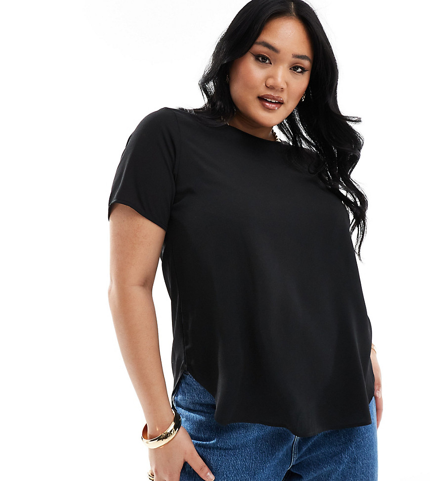 ONLY Curve short sleeve blouse in black