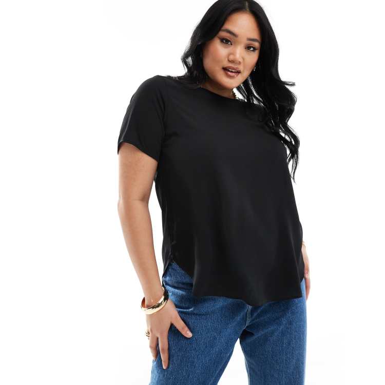 LARACE Short Sleeve Flattering Comfy Blouse Shirt Tops-8026 - black / 1X