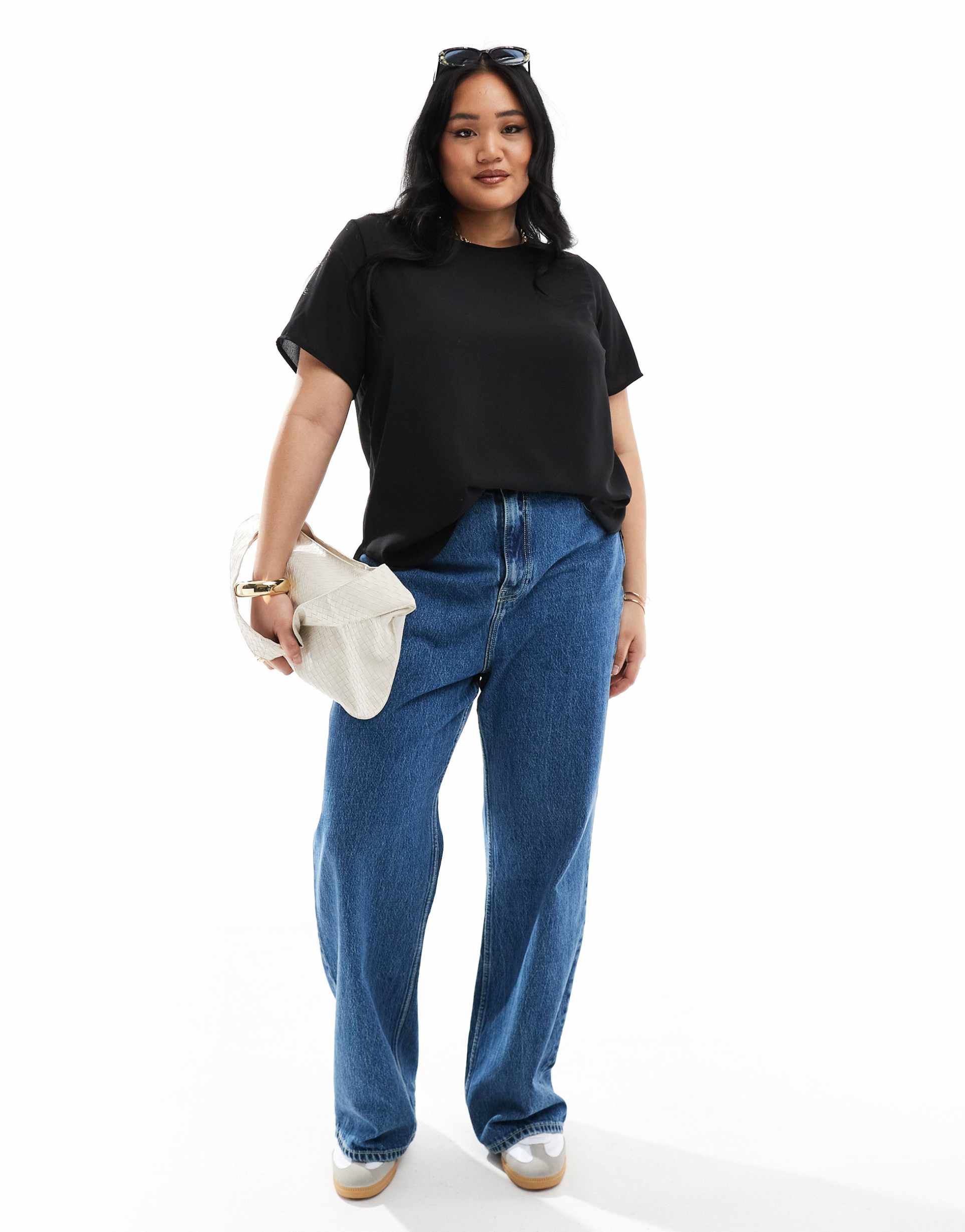 only curve short sleeve blouse in black