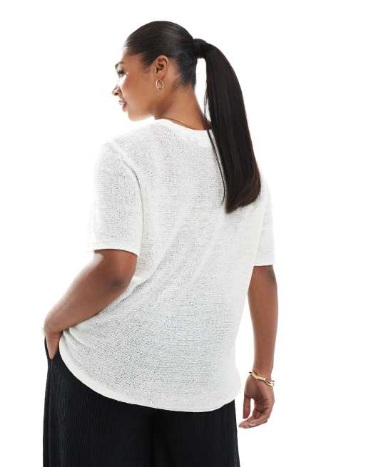 ONLY Curve short sleeve knitted top in cream, 4 of 4