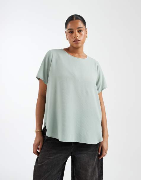 ONLY Curve short sleeve top in sage green