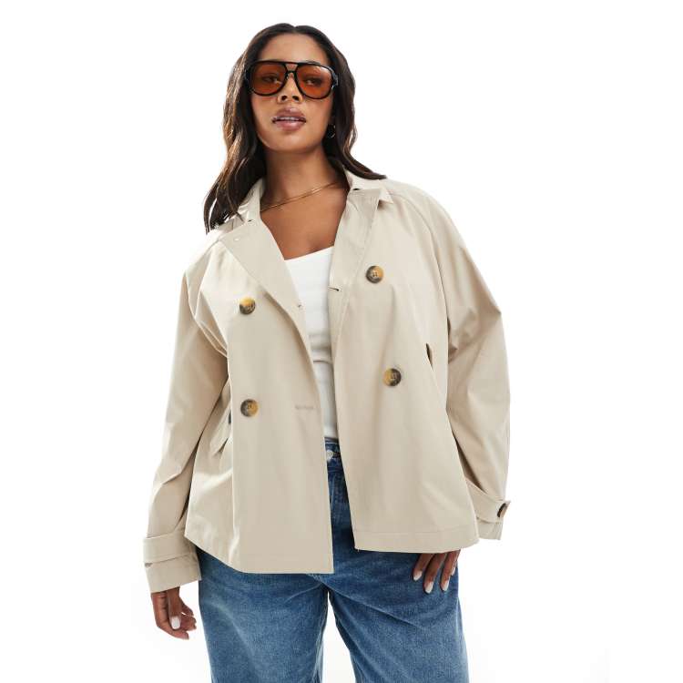 ONLY Curve short trench coat in beige | ASOS