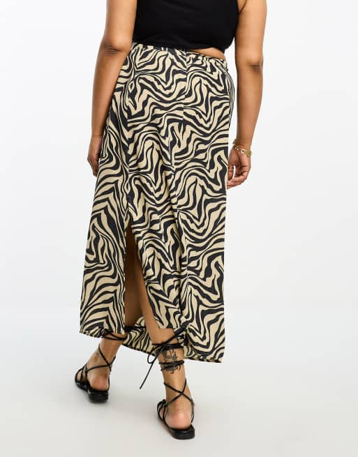 Zebra print clearance silk midi skirt