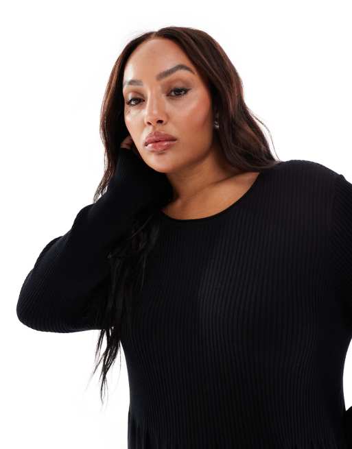 ONLY Curve skater knitted midi dress in black, 3 of 4