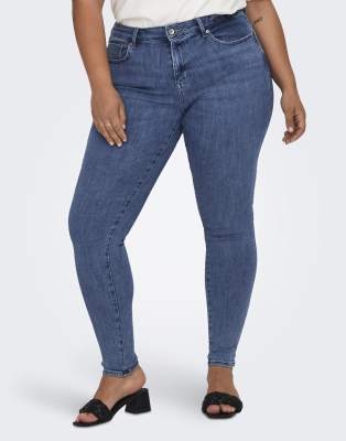 ONLY Curve Skinny fit jeans in dark medium blue denim