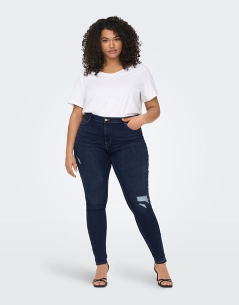 ONLY Curve - Skinny-fit jeans in donkerblauw denim - view 1