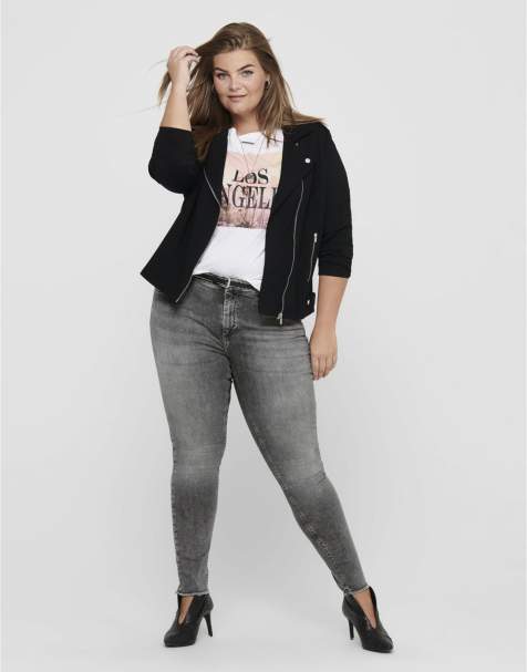 ONLY Curve - Skinny-fit jeans in grijs denim - view 1