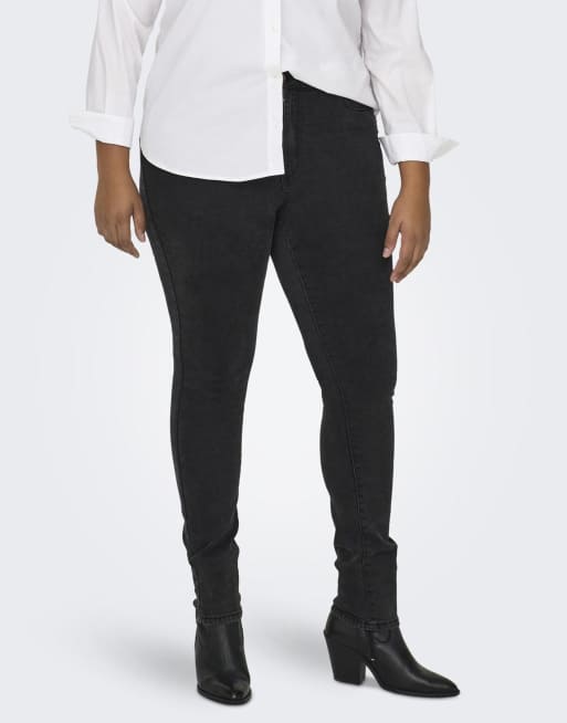 ONLY Curve – Skinny Fit Jeans in verwaschenem Schwarz