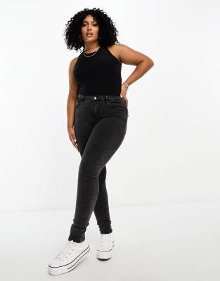 Only Curve Skinny Jeans In Black Acid Wash