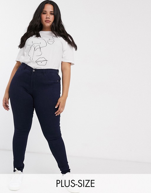 Only Curve skinny jeans with high waist in dark blue wash