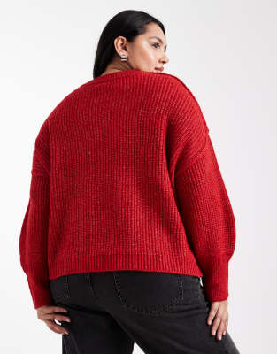 Only Curve Slouchy Striped Sweater In Red