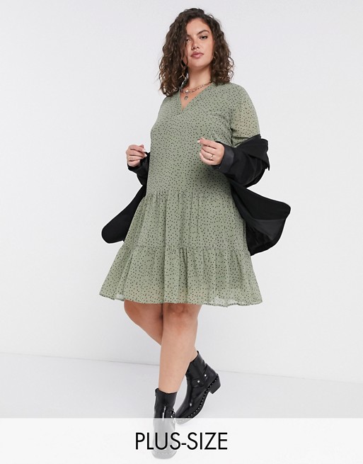 Only Curve smock dress in mint spot print