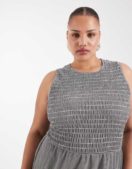 ONLY Curve smock midaxi dress in black gingham, 3 of 4