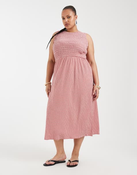 ONLY Curve smock midaxi dress in red gingham - view 1