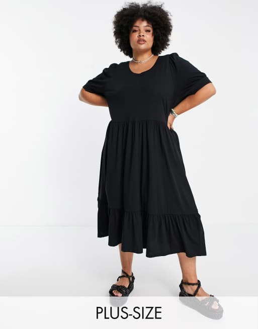 ONLY Curve smock midi dress in black | ASOS