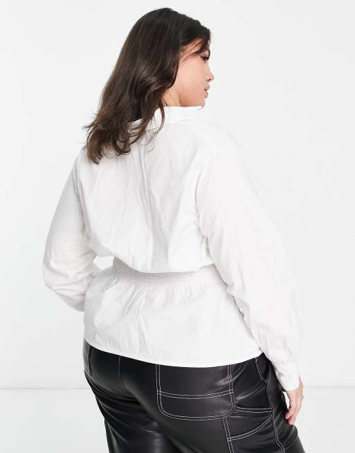 Only Curve smock shirt with shirred detail in white, 2 of 4