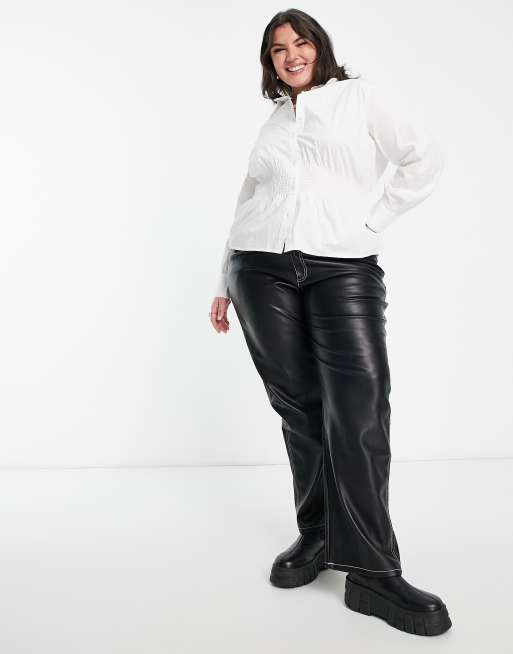 Only Curve smock shirt with shirred detail in white, 3 of 4